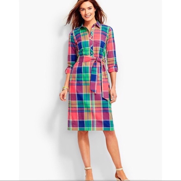 Talbots Dresses & Skirts - Talbots Bright Multi-Colored Plaid Midi Dress!